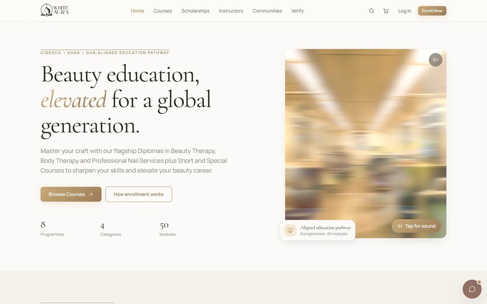 White Aura International Beauty Academy — interface